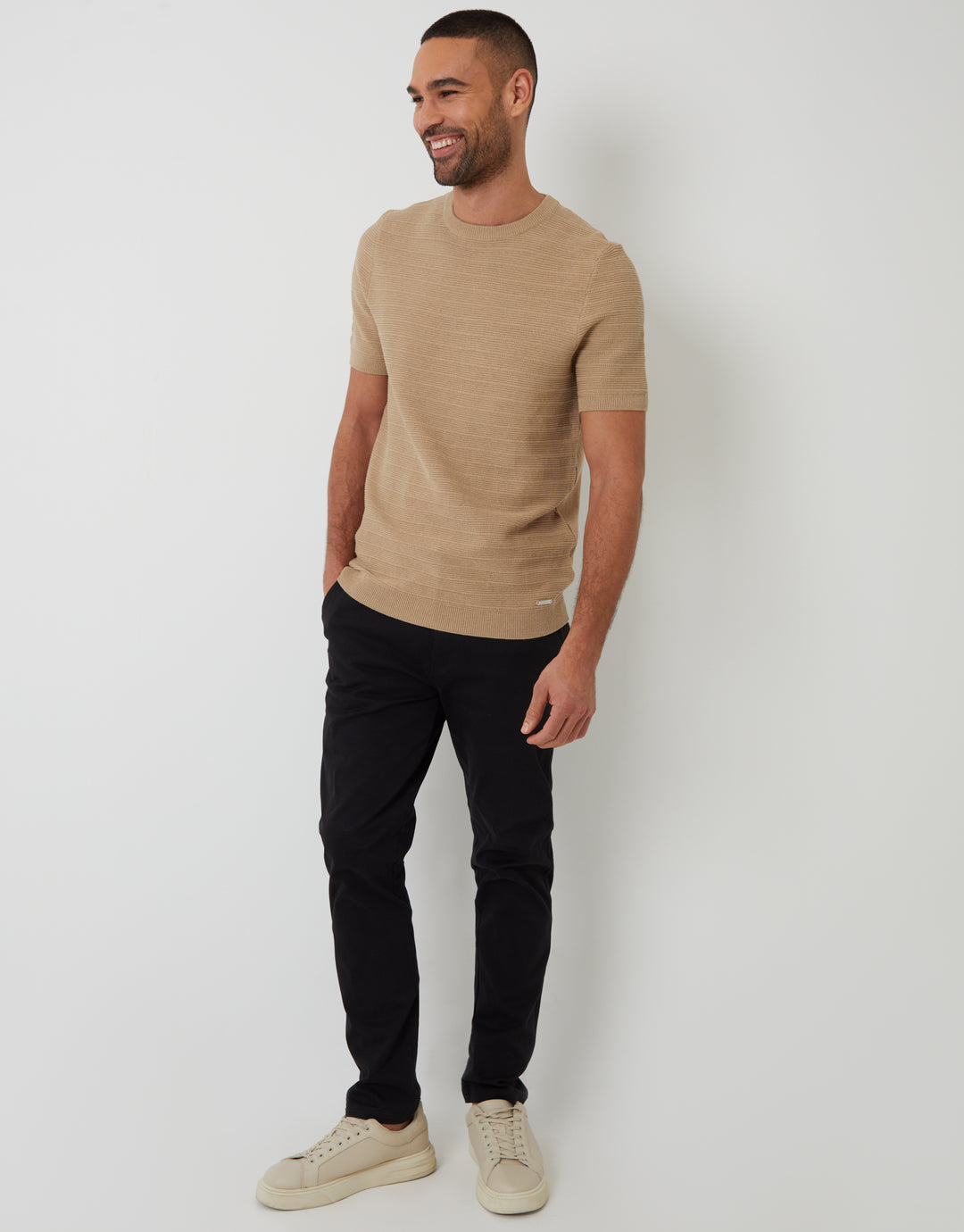Brown Textured Knitted T-Shirt