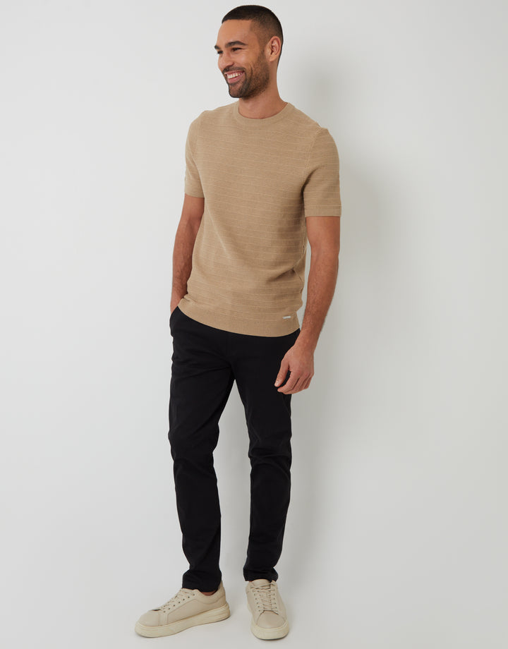 Brown Textured Knitted T-Shirt