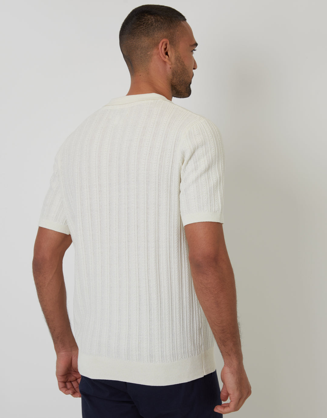 Ecru Textured Knitted Trophy Neck Polo