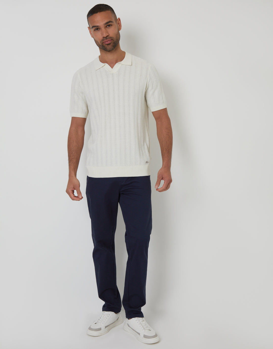 Ecru Textured Knitted Trophy Neck Polo