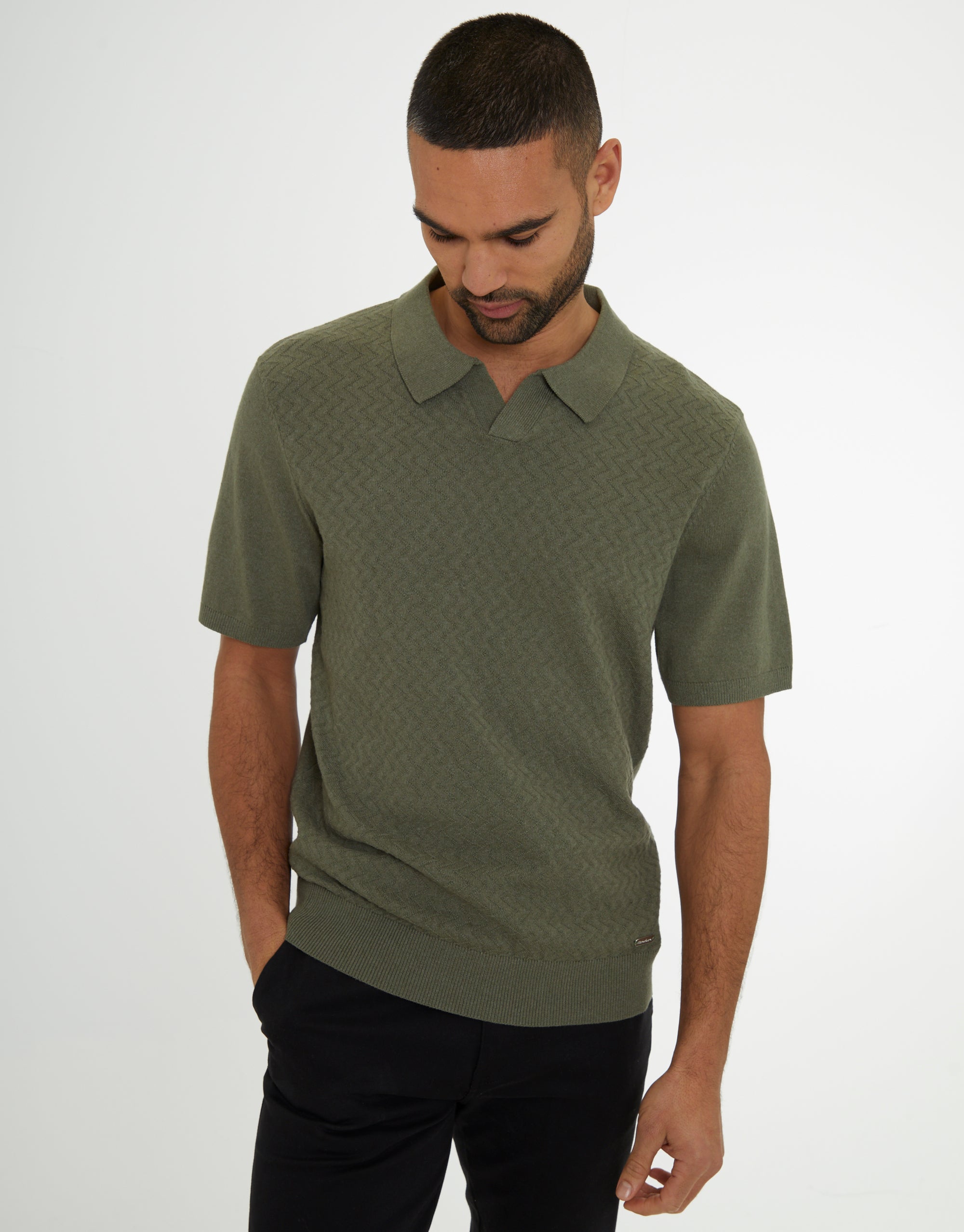 トップス Pedestal polo tee jellyyabashi dab Textured Crochet Full Placket Spruce Green Polo | Cotton Polos