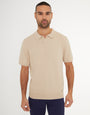 Beige Textured Front Knitted Trophy Neck Polo