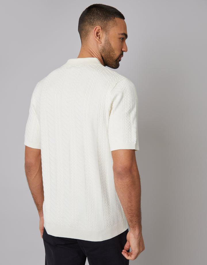 Ecru Mini Cable Knit Polo