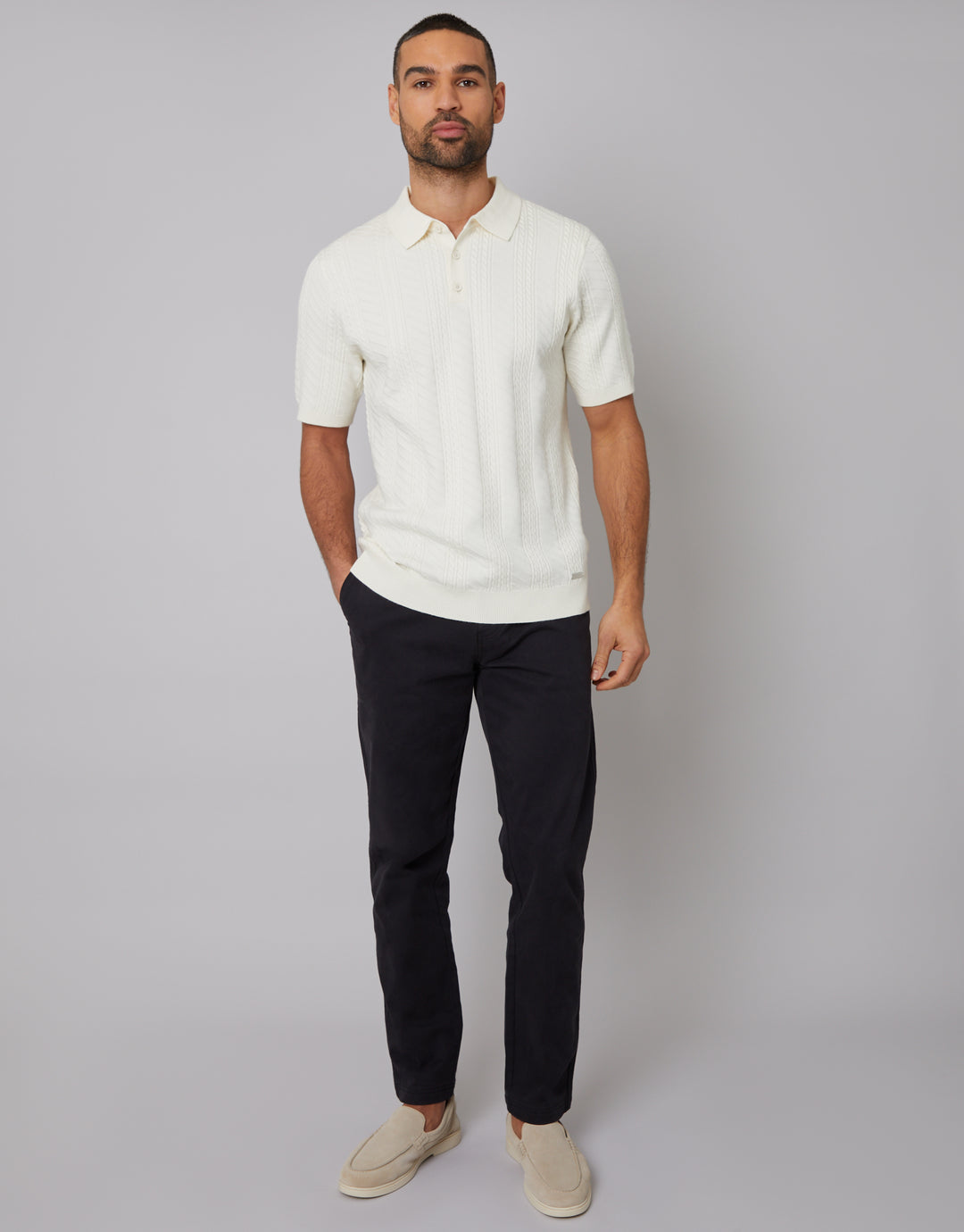 Ecru Mini Cable Knit Polo