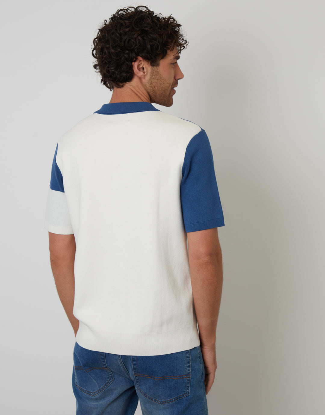 Navy Colourblock Quarter Zip Knitted Polo