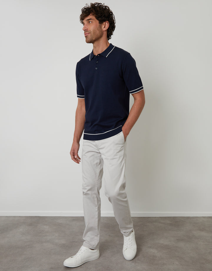Navy Knitted Short Sleeve Polo