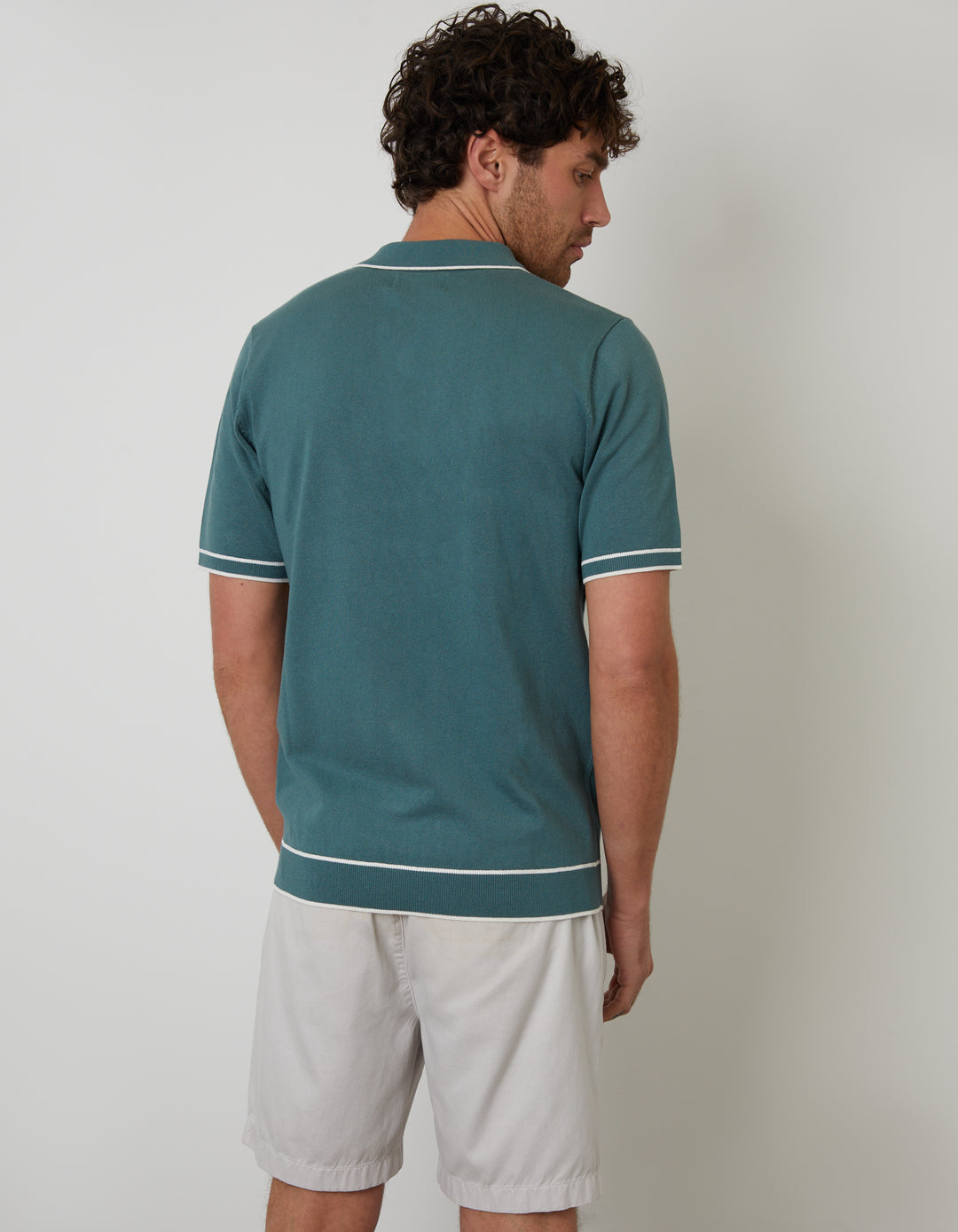 Dark Sage Green Knitted Short Sleeve Polo