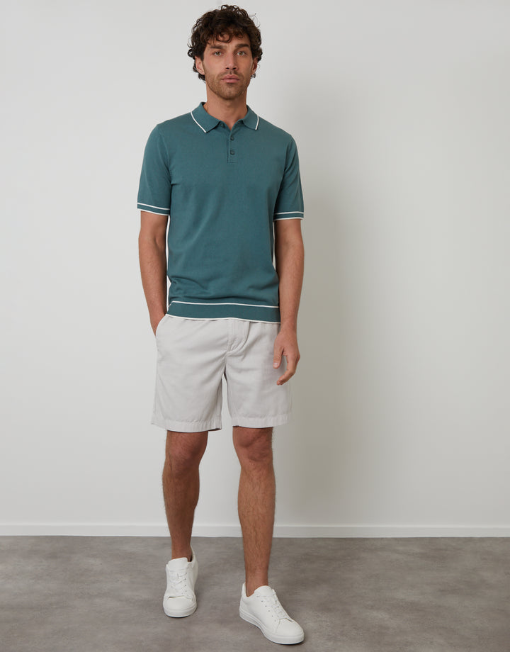Dark Sage Green Knitted Short Sleeve Polo