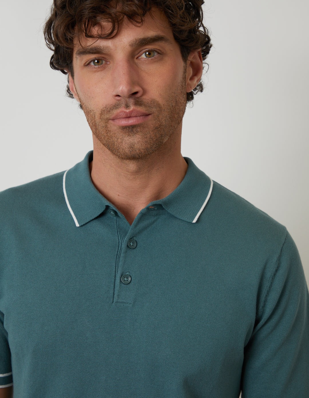 Dark Sage Green Knitted Short Sleeve Polo