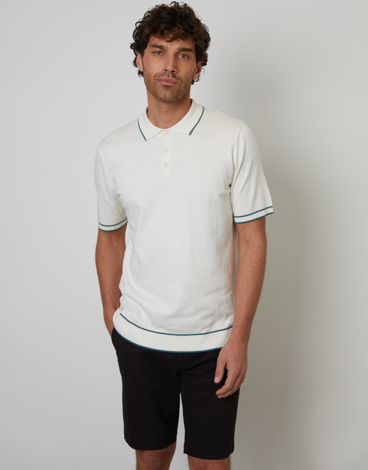 Ecru Knitted Short Sleeve Polo