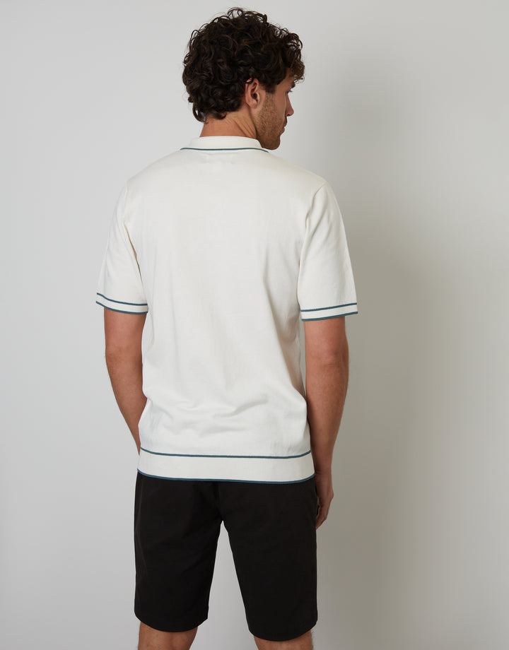 Ecru Knitted Short Sleeve Polo