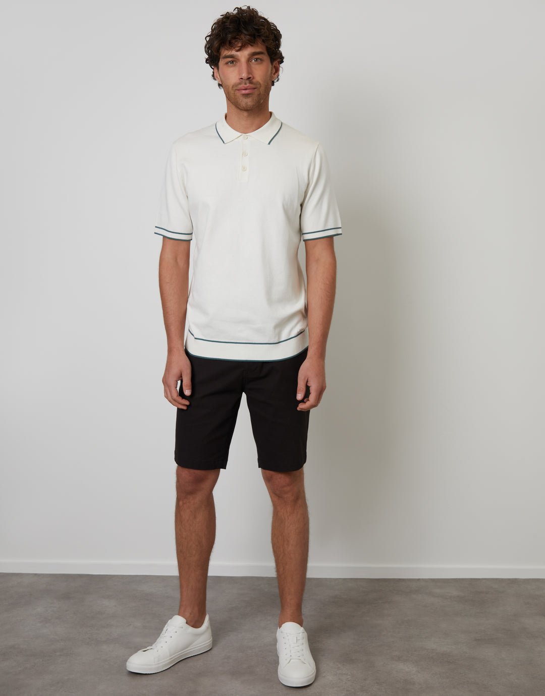 Ecru Knitted Short Sleeve Polo