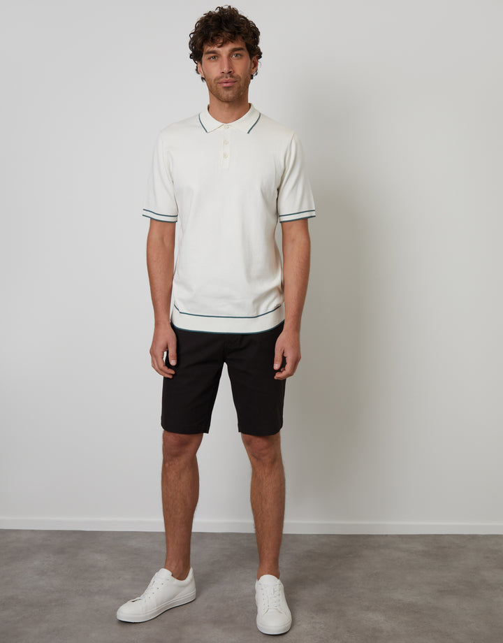 Ecru Knitted Short Sleeve Polo
