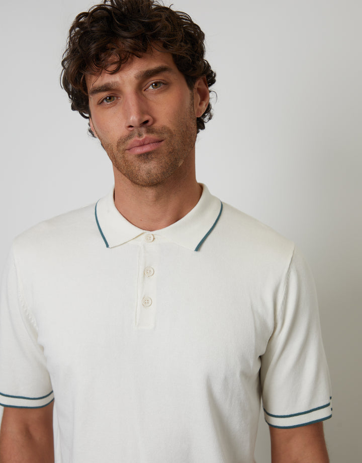 Ecru Knitted Short Sleeve Polo