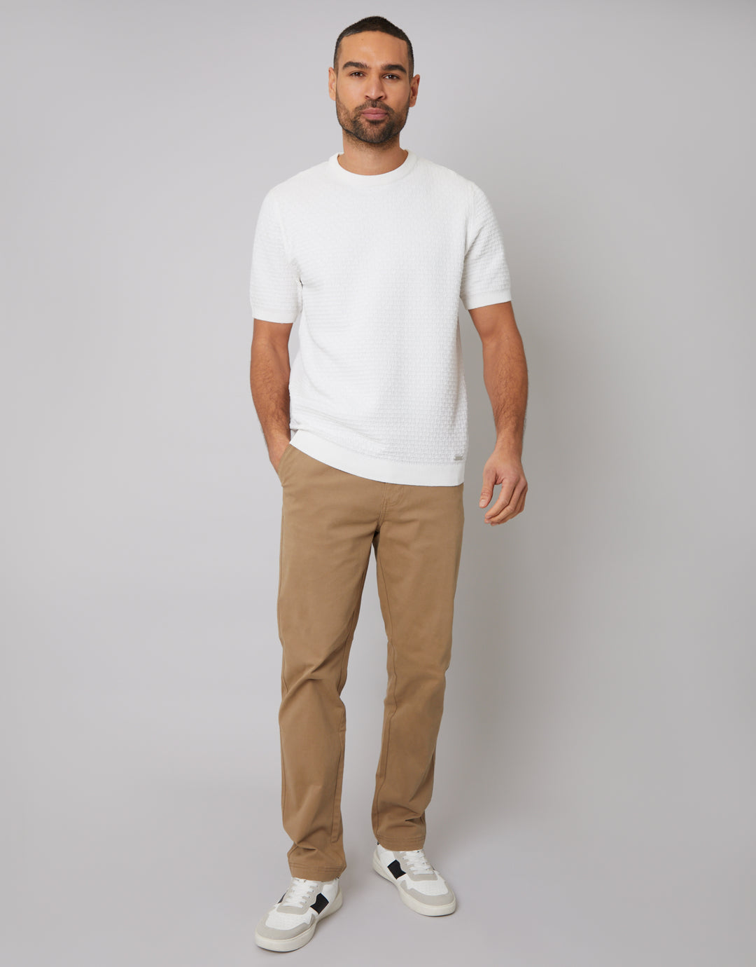 Ecru Textured Front Knitted T-Shirt