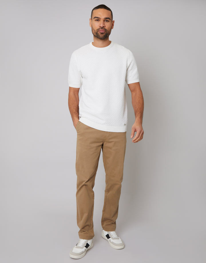 Ecru Textured Front Knitted T-Shirt