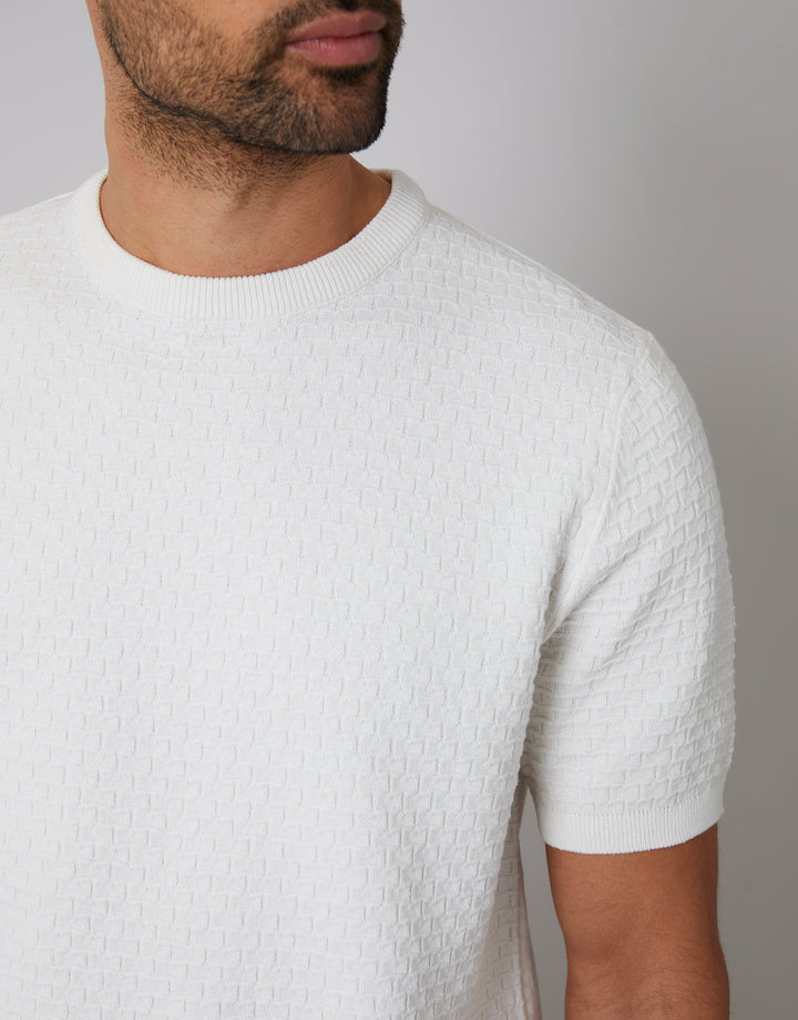 Ecru Textured Front Knitted T-Shirt
