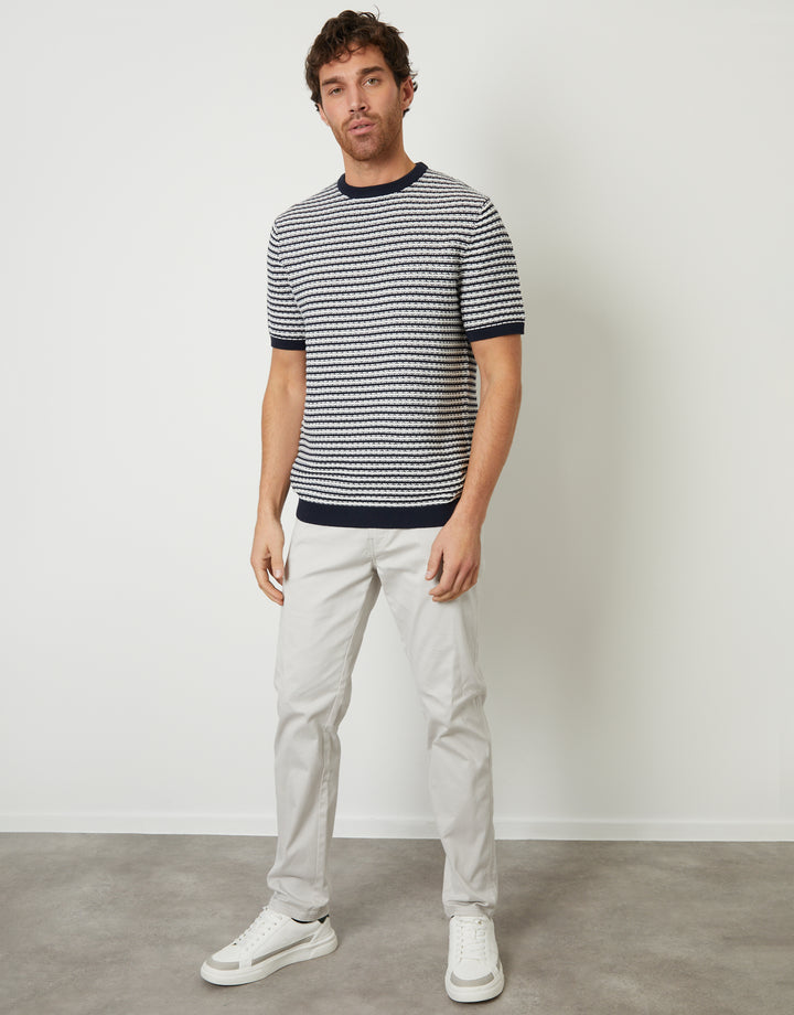 Navy Stripe Textured Knitted T-Shirt