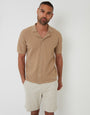 Textured Revere Collar Knitted Shirt in Brown