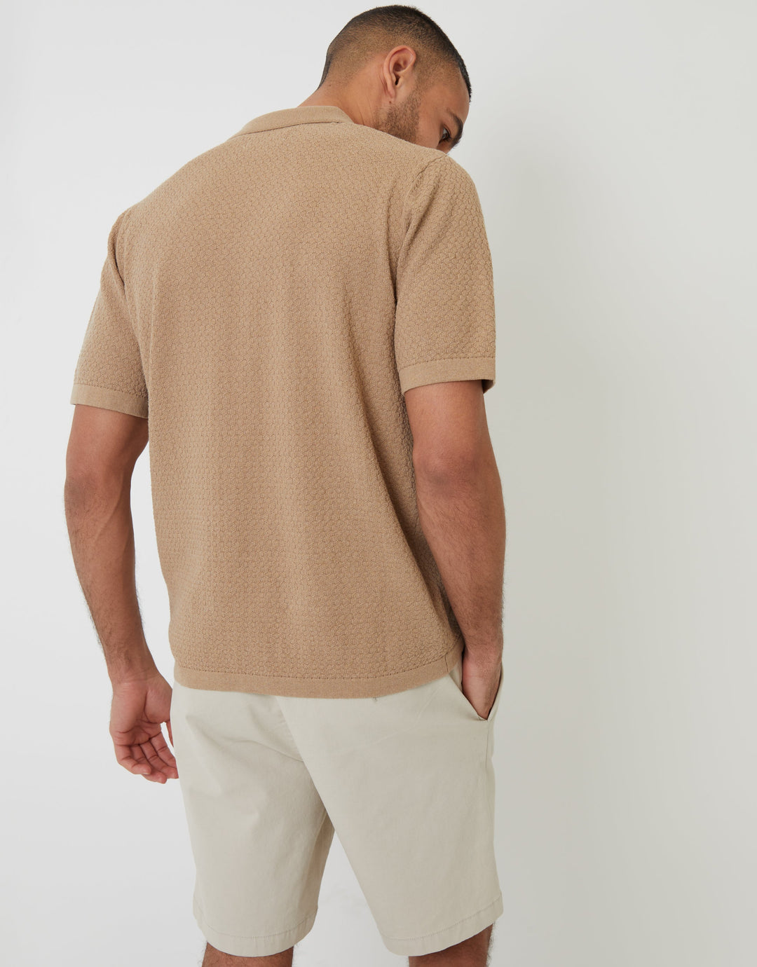 Brown Textured Revere Collar Knitted Shirt
