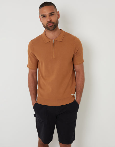トップス BoTT MARLED KNIT POLO / BROWN Men's Brown Marl Worsted Wool Knitted Polo | Wax London