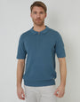 Blue Quarter Zip Textured Trim Knitted Polo