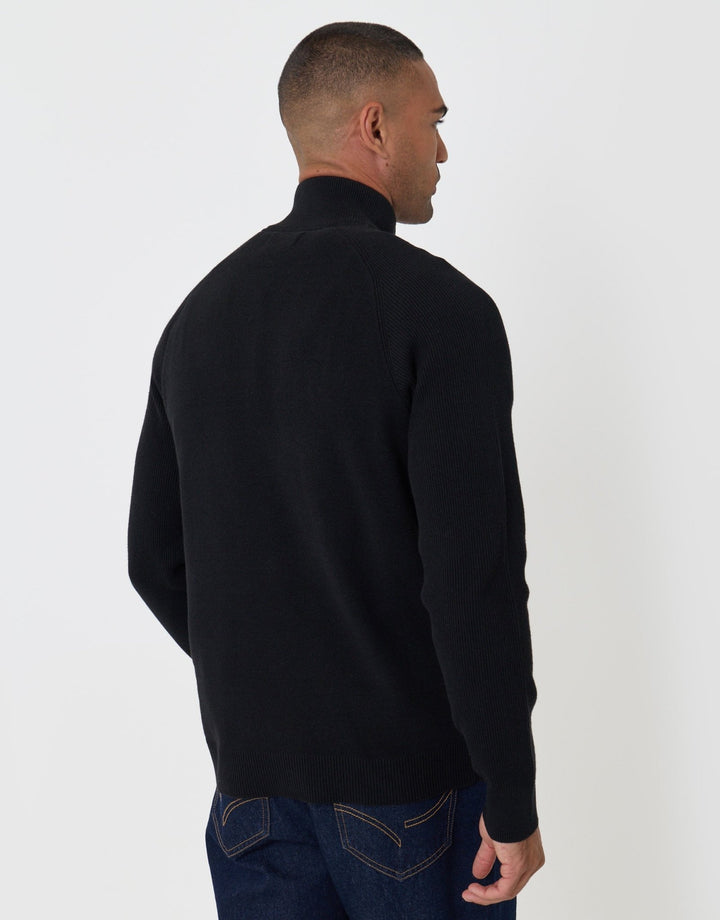 Threadbare Knitted Zip Up Funnel Neck Cardigan in Black - back view