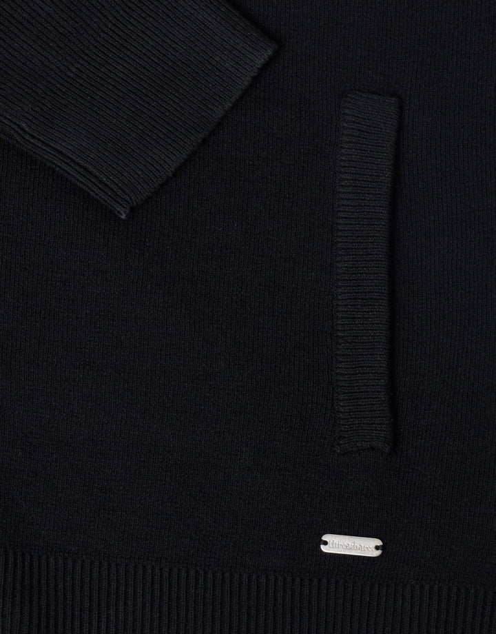 Threadbare Knitted Zip Up Funnel Neck Cardigan in Black - detail