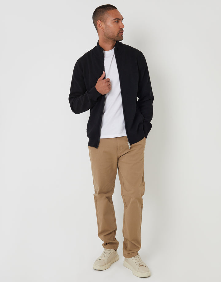 Black Knitted Zip Up Funnel Neck Cardigan