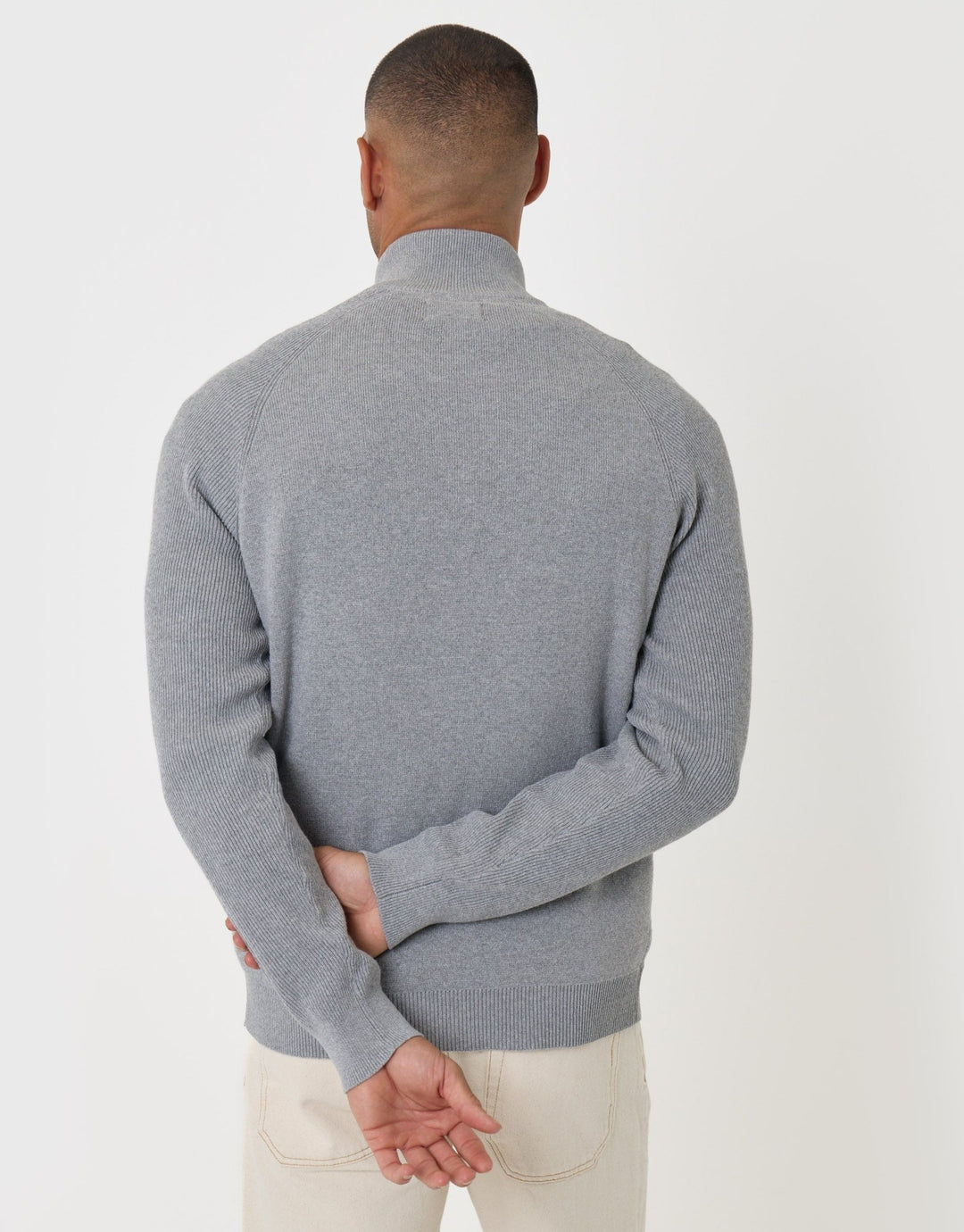 Threadbare Knitted Zip Up Funnel Neck Cardigan in Grey - back view