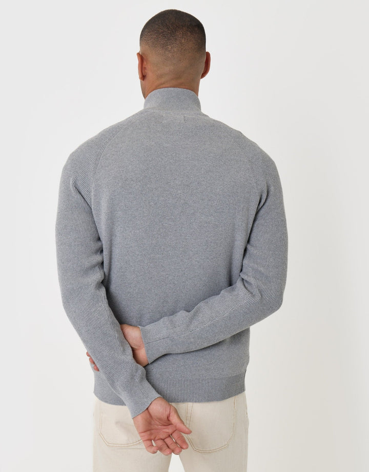 Threadbare Knitted Zip Up Funnel Neck Cardigan in Grey - back view