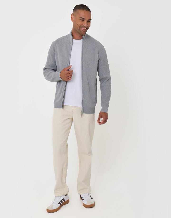 Threadbare Knitted Zip Up Funnel Neck Cardigan in Grey - full body
