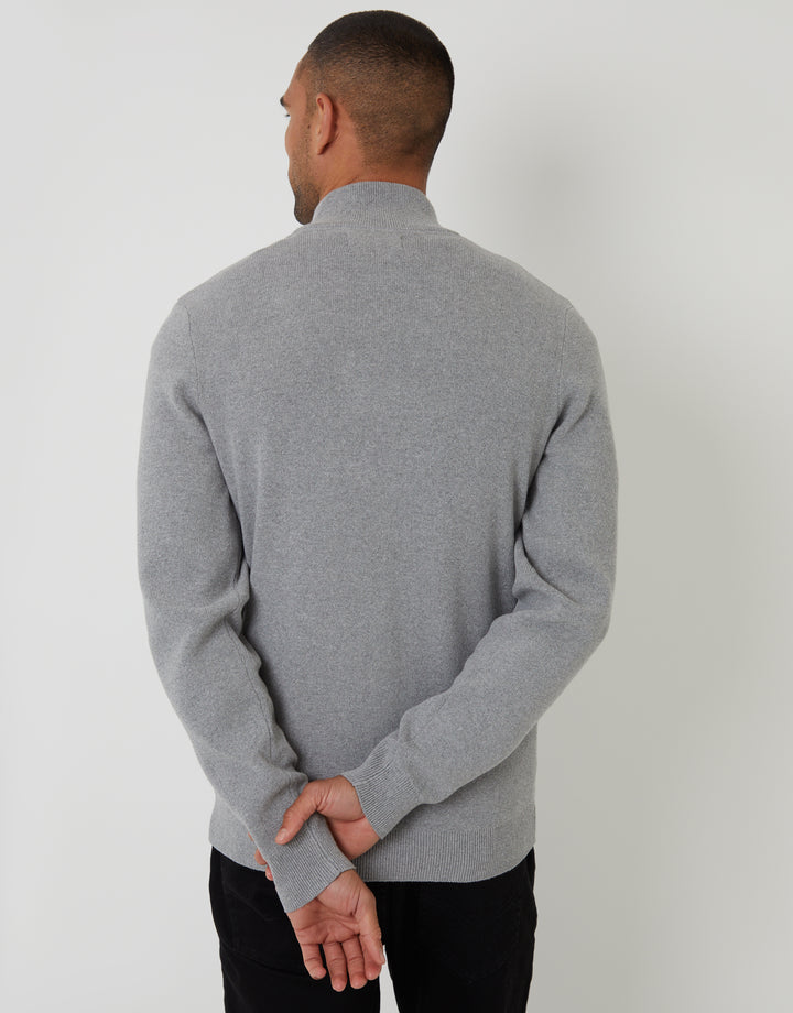 Grey Knitted Zip Up Funnel Neck Cardigan