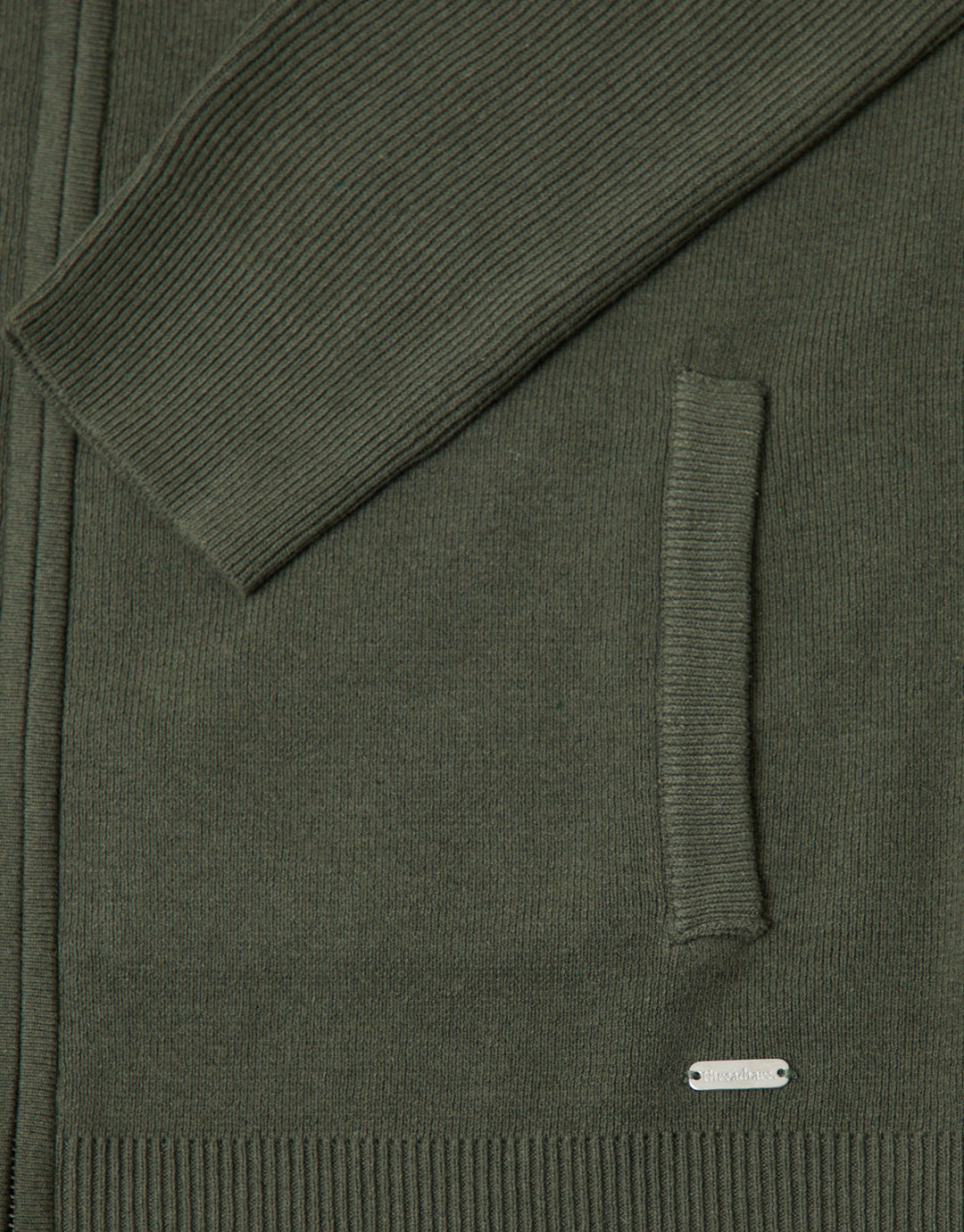 Threadbare Cotton Rich Funnel Neck Zip Through Sweatshirt in Khaki - detail