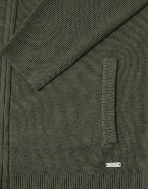 Threadbare Cotton Rich Funnel Neck Zip Through Sweatshirt in Khaki - detail
