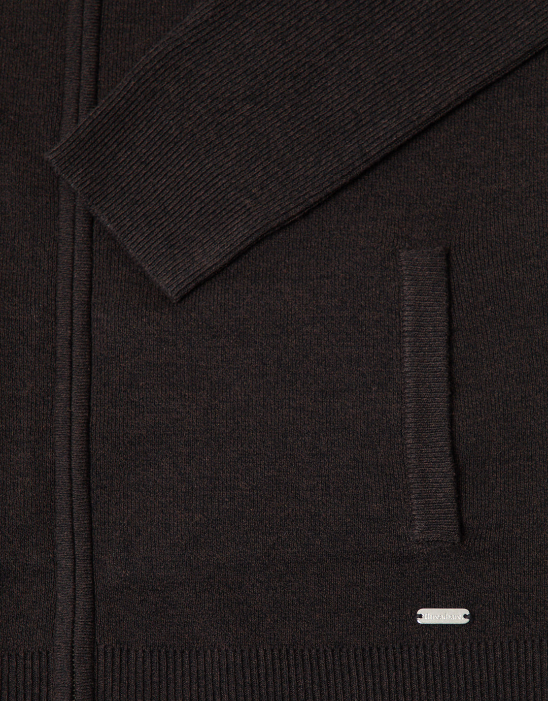Threadbare Cotton Rich Funnel Neck Zip Through Sweatshirt in Chocolate Brown - close up