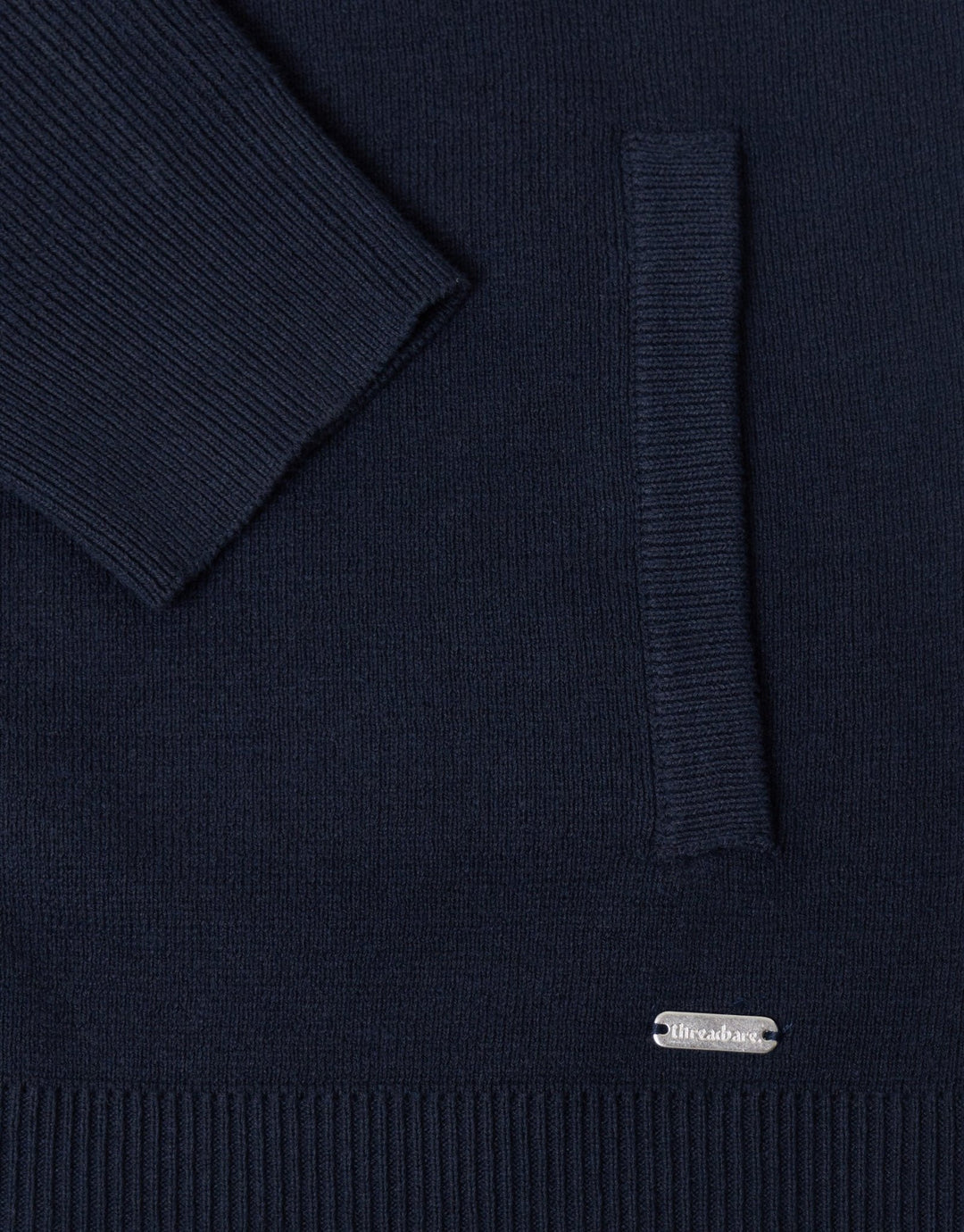 Threadbare Knitted Zip Up Funnel Neck Cardigan in Navy - detail