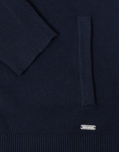 Threadbare Knitted Zip Up Funnel Neck Cardigan in Navy - detail