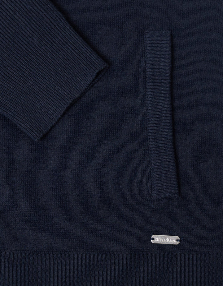 Threadbare Knitted Zip Up Funnel Neck Cardigan in Navy - detail