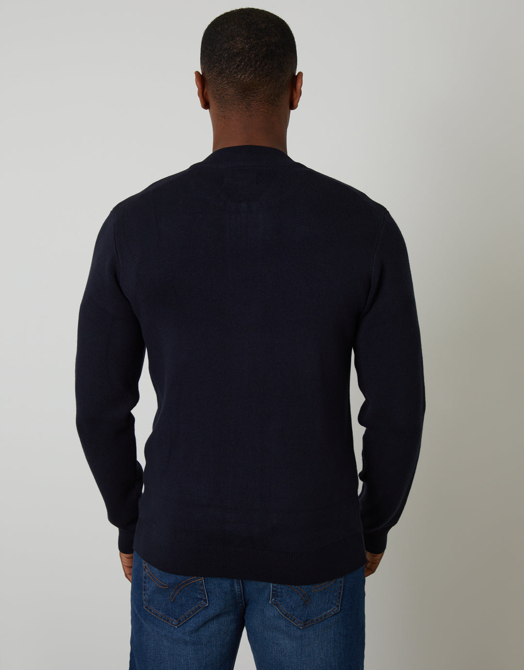 Navy Bomber-Style Knitted Zip Through Cardigan
