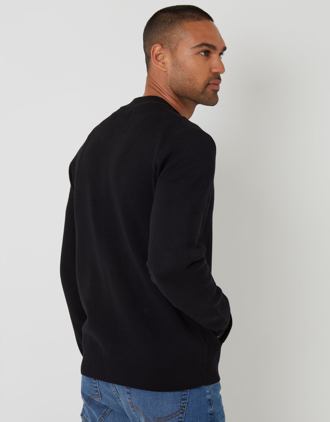 Black Bomber-Style Knitted Zip Through Cardigan