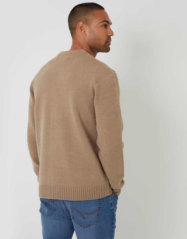 Taupe Cable Knit Detail V-Neck Cardigan