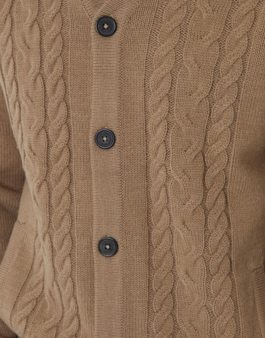 Taupe Cable Knit Detail V-Neck Cardigan