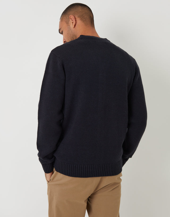 Navy Cable Knit Detail V-Neck Cardigan