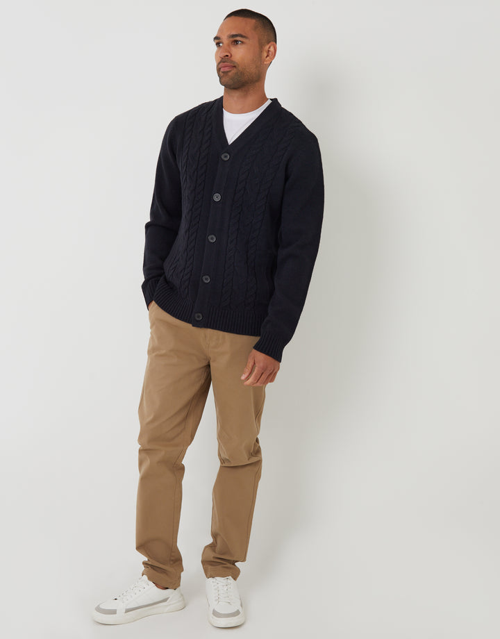 Navy Cable Knit Detail V-Neck Cardigan