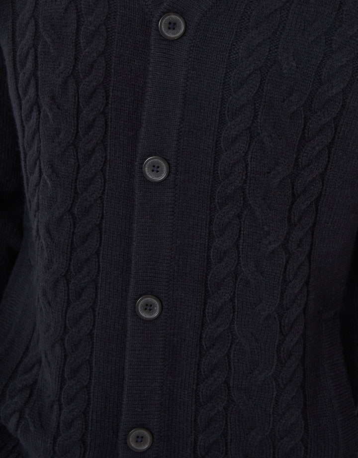 Navy Cable Knit Detail V-Neck Cardigan