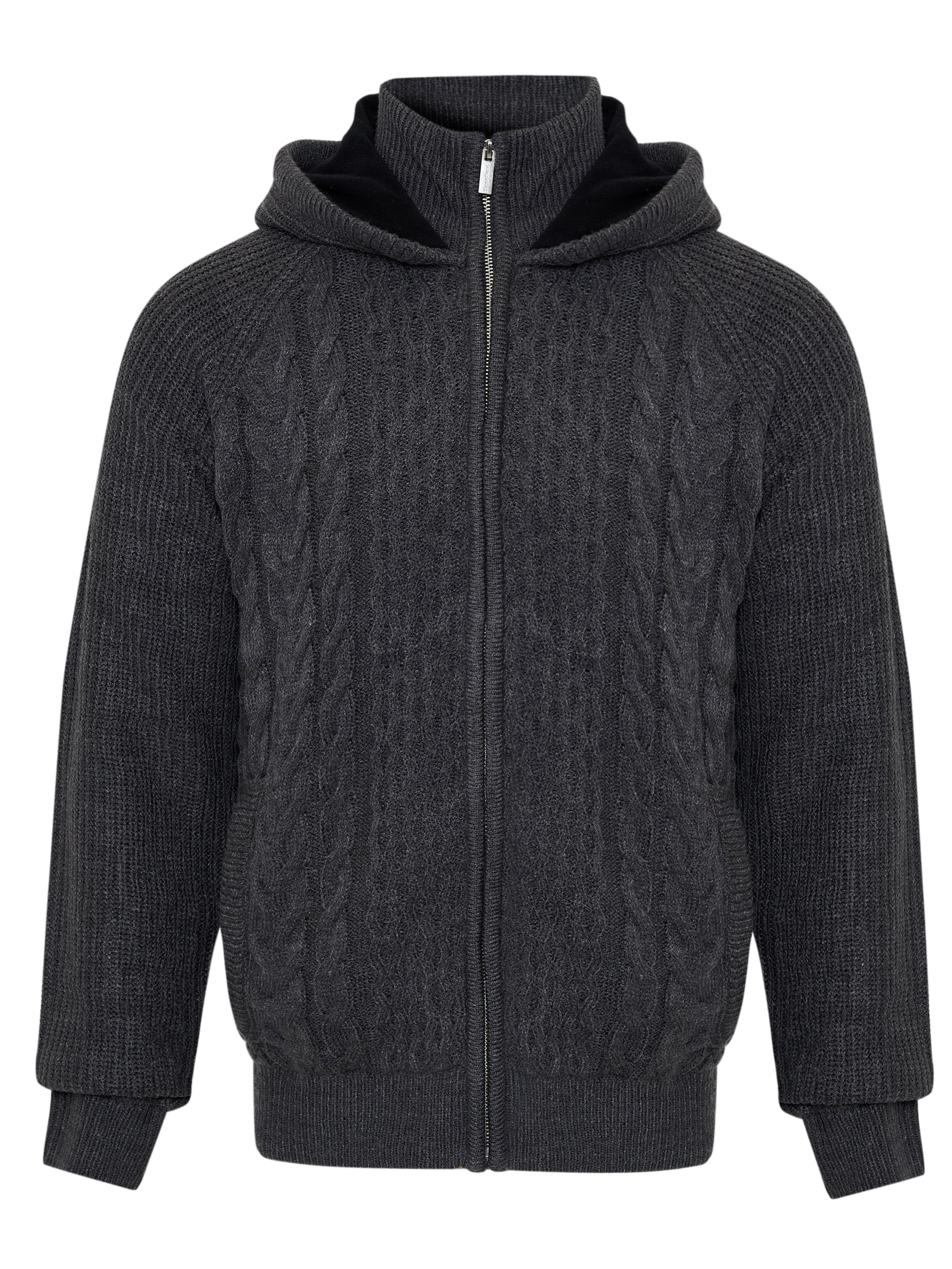 Threadbare Men's Charcoal Grey Cable Knit Microfleece Lined Zip