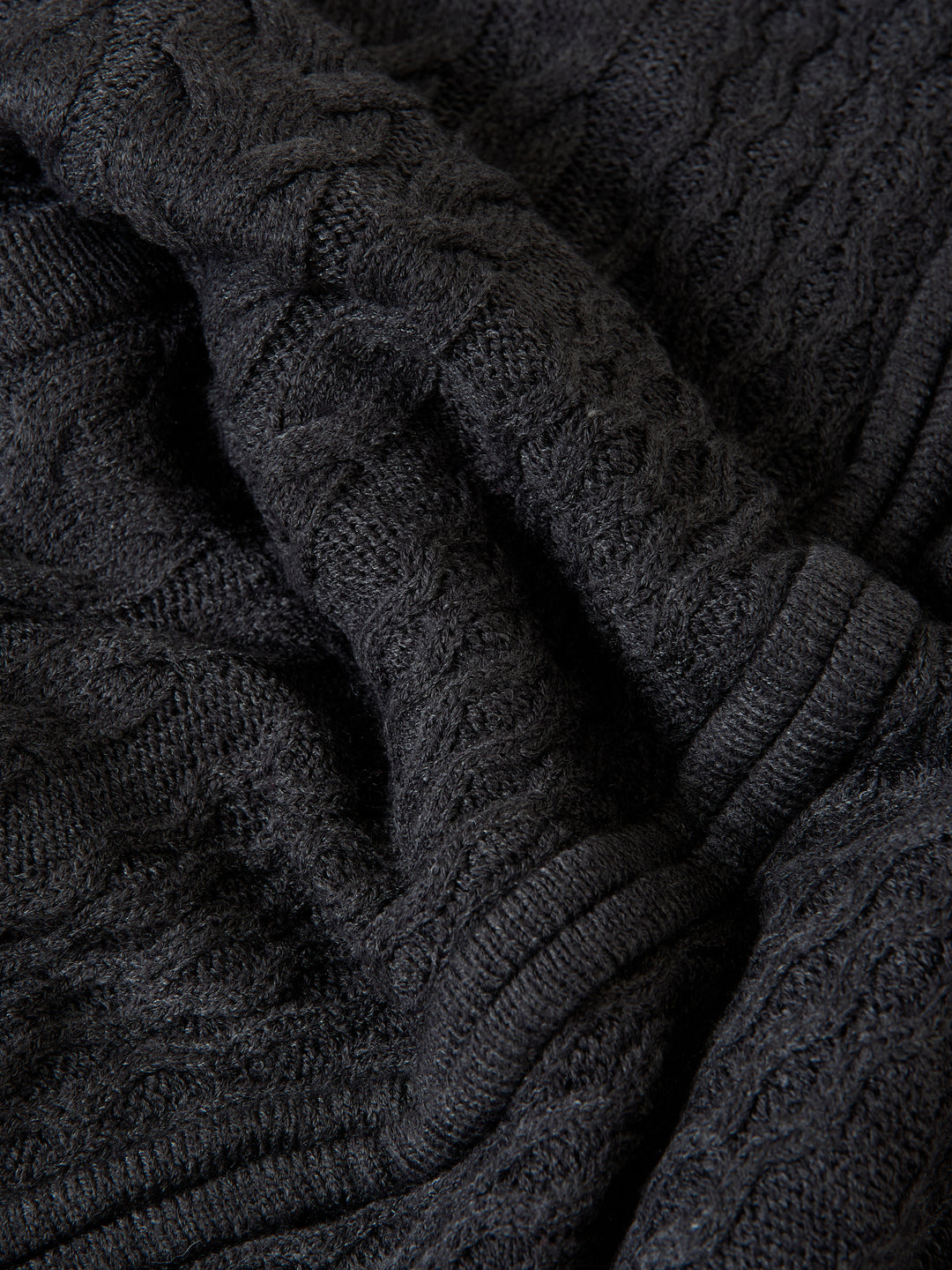 Cable Knit Microfleece Lined Zip Through Hoodie in Charcoal Grey