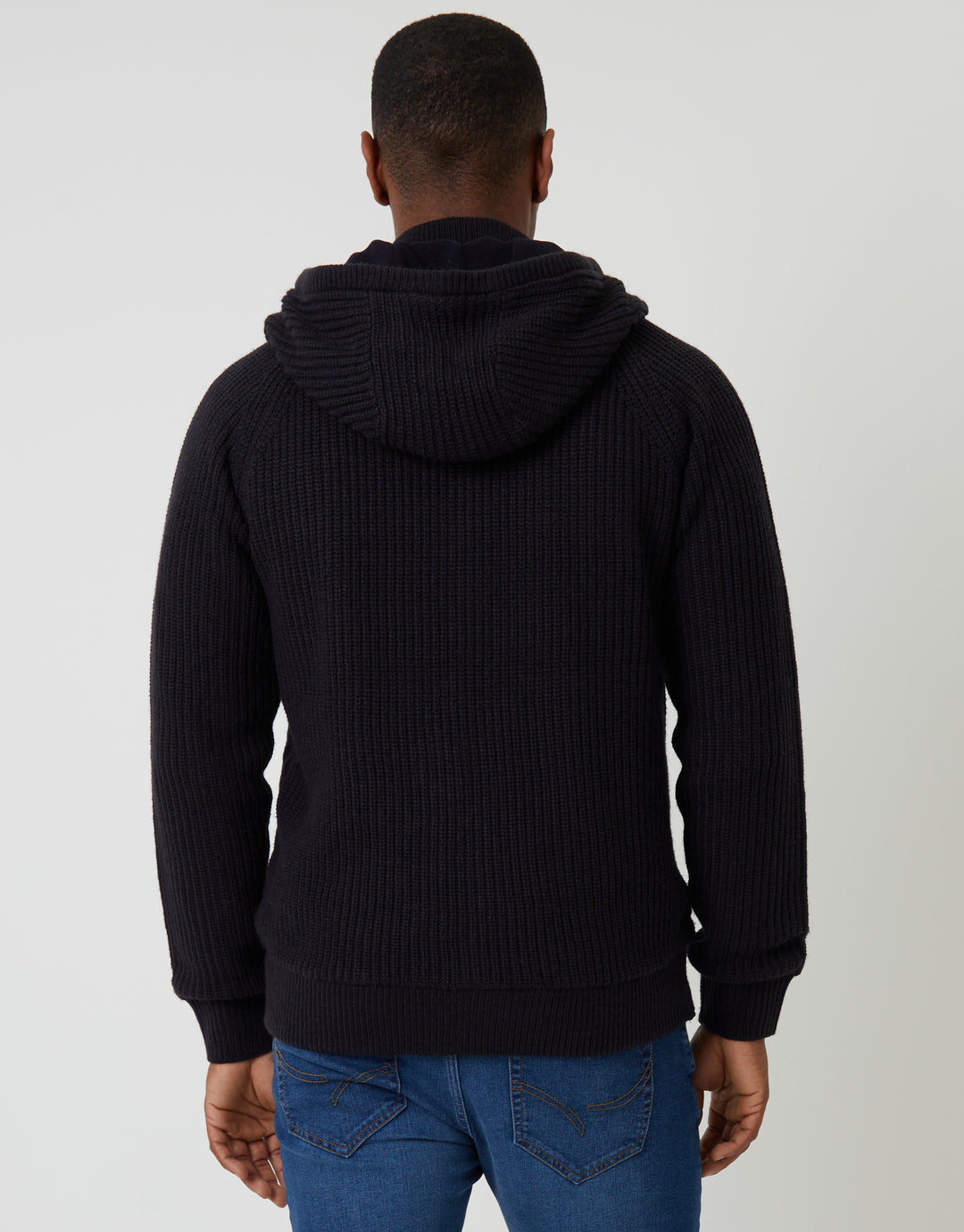 Navy Cable Knit Microfleece Lined Zip Through Hoodie