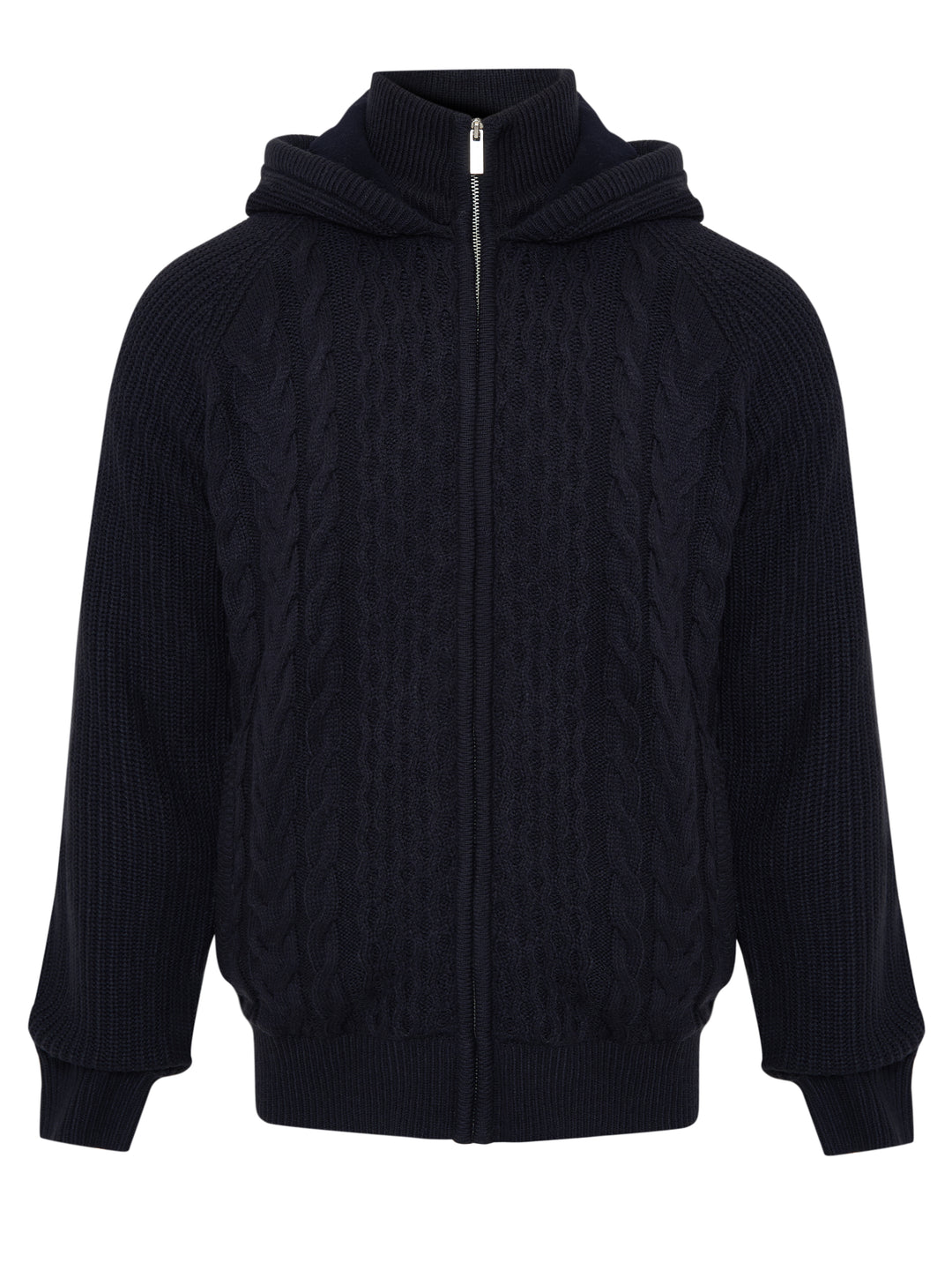 Navy Cable Knit Microfleece Lined Zip Through Hoodie